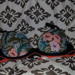 PINK Victoria's Secret Black and Orange Bikini Top